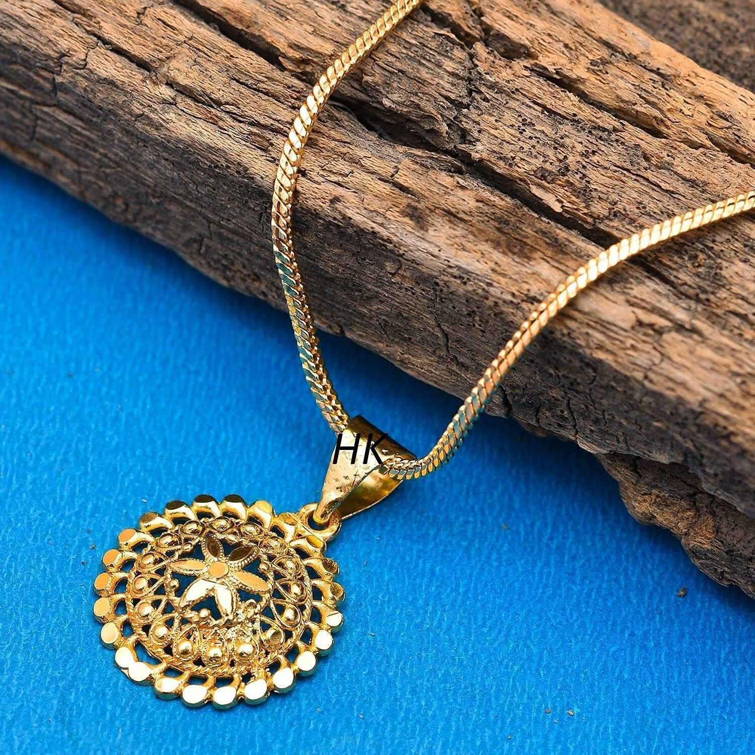 Handicraft Kottage Gold Plated 1 G Chain with Pendant for Men and Women (22 Ct)