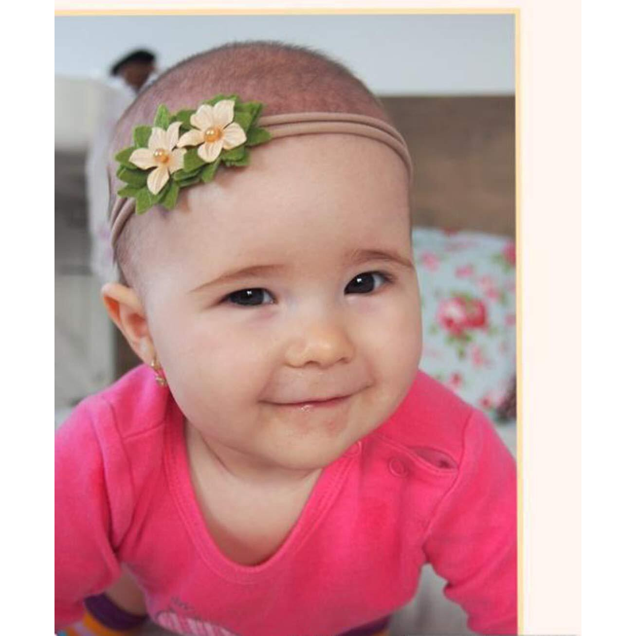 SYGA 3 Pcs Baby Headband Nylon Flower Stretchable HairBand for Newborn Infant Toddlers Kids 0-3 Yeare (Off-White)