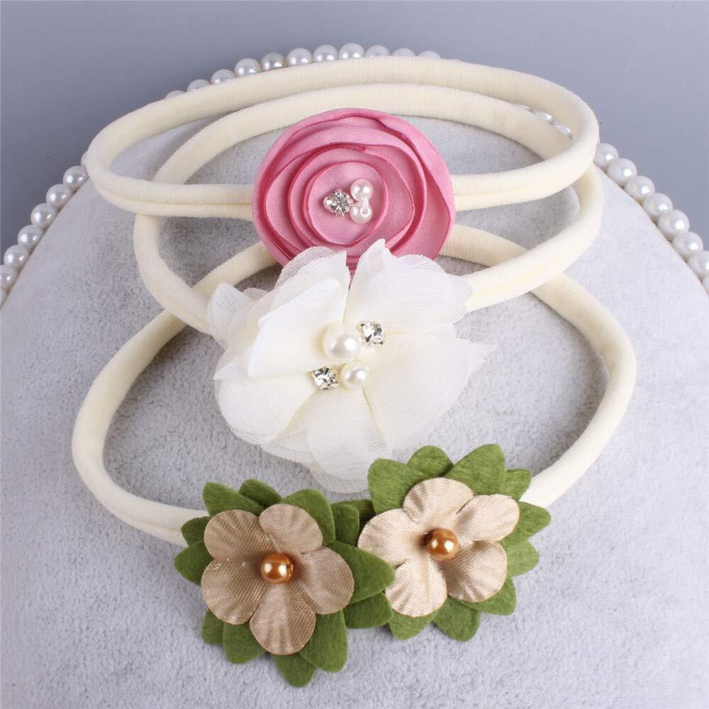 SYGA 3 Pcs Baby Headband Nylon Flower Stretchable HairBand for Newborn Infant Toddlers Kids 0-3 Yeare (Off-White)