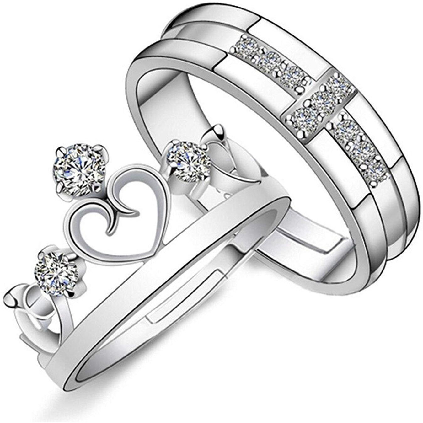 Mahi Valentine Gift Proposal Cross and Crown Couple Ring Set with Cubic Zirconia for Men & Women (FRCO1103032RC)