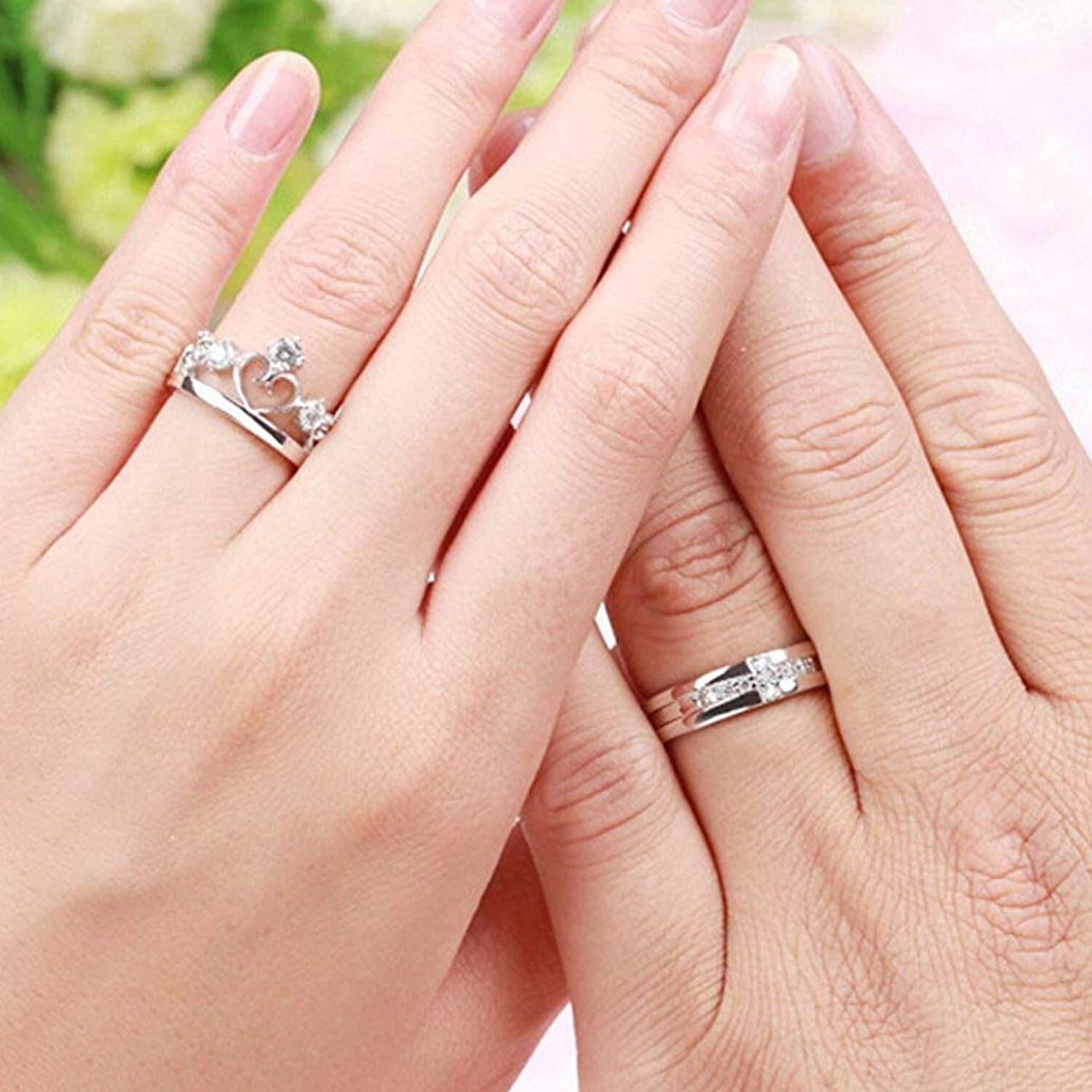 Mahi Valentine Gift Proposal Cross and Crown Couple Ring Set with Cubic Zirconia for Men & Women (FRCO1103032RC)