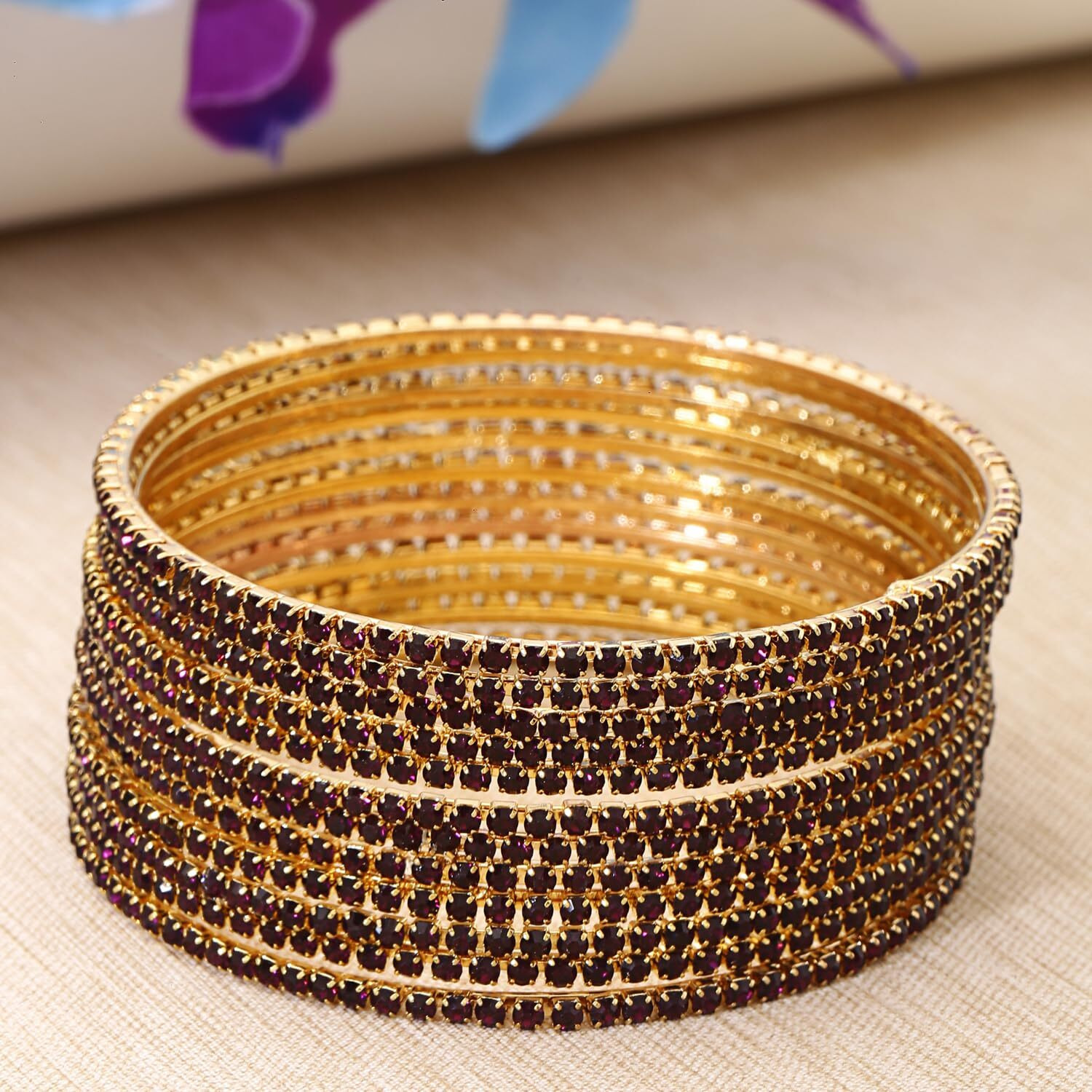 Shining Diva Fashion Set Of 12 Latest Traditional Design Gold Plated Bangle for Women (15475b_2.8) (Voilet)