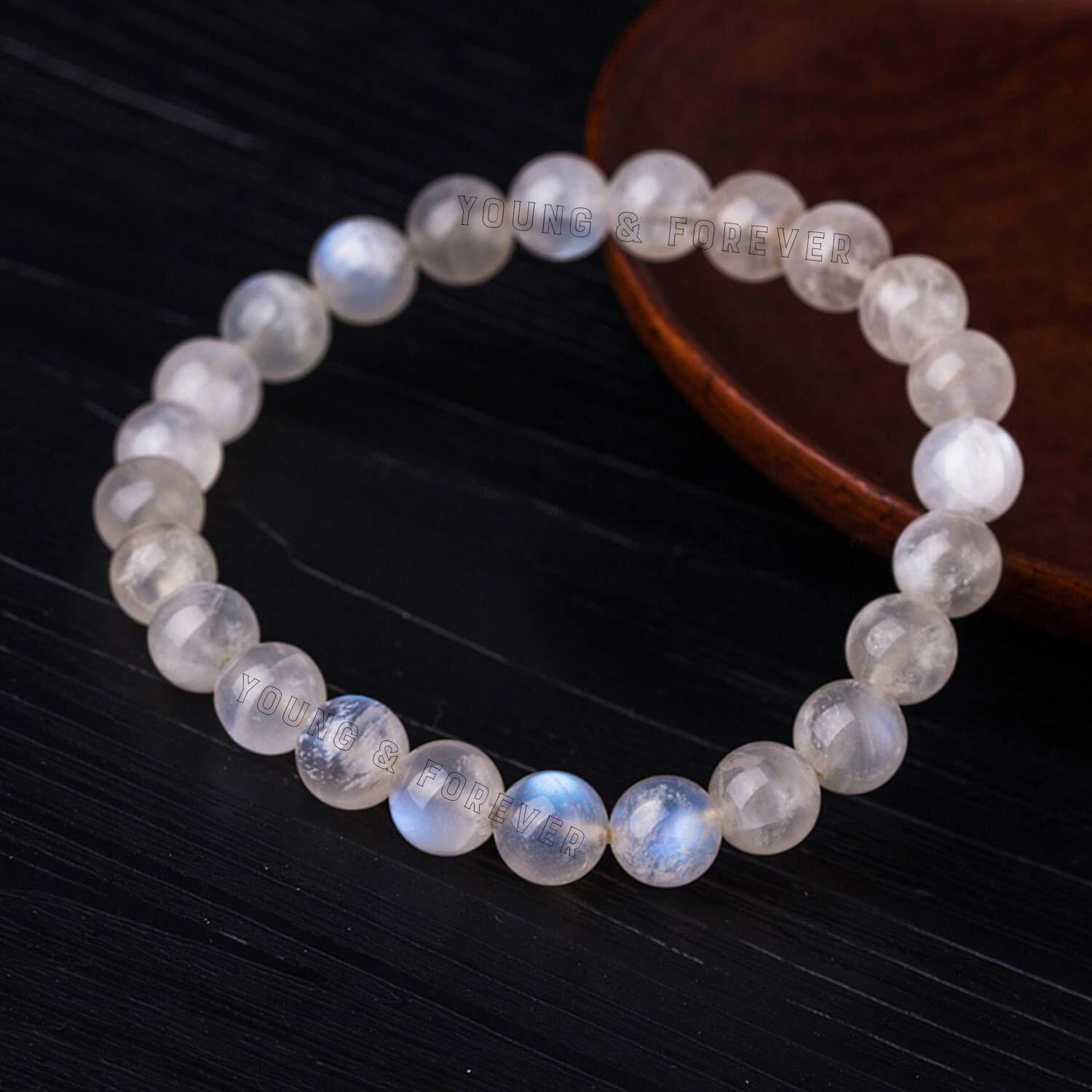 Young & Forever Gift Certified Reiki Crystal Semi Precious Gemstone Moonstone Bracelet for New Beginnings Healing Stone Stretch Bracelet for Men and Women