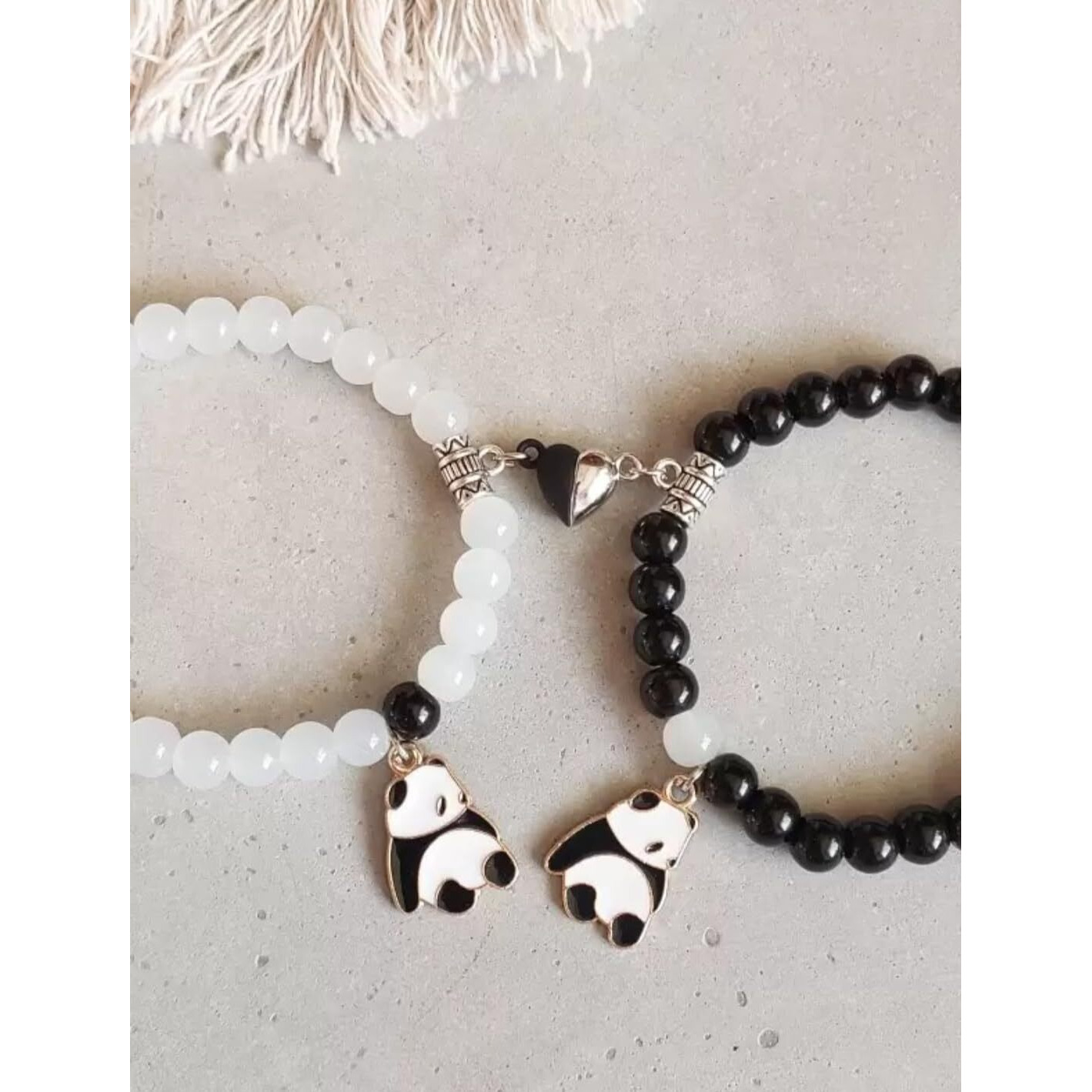 Unisex Fashion Jewellery Adjustable Multi Style Panda Combo Crystal Stone Beads Bracelets For WomenGirls BoysMen (Pack Of 2) (B & W Panda Heart Magnetic)