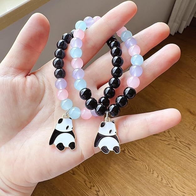 Unisex Fashion Jewellery Adjustable Multi Style Panda Combo Crystal Stone Beads Bracelets For WomenGirls BoysMen (Pack Of 2) (Multicolor Panda Combo Pack)