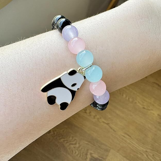 Unisex Fashion Jewellery Adjustable Multi Style Panda Combo Crystal Stone Beads Bracelets For WomenGirls BoysMen (Pack Of 2) (Multicolor Panda Combo Pack)