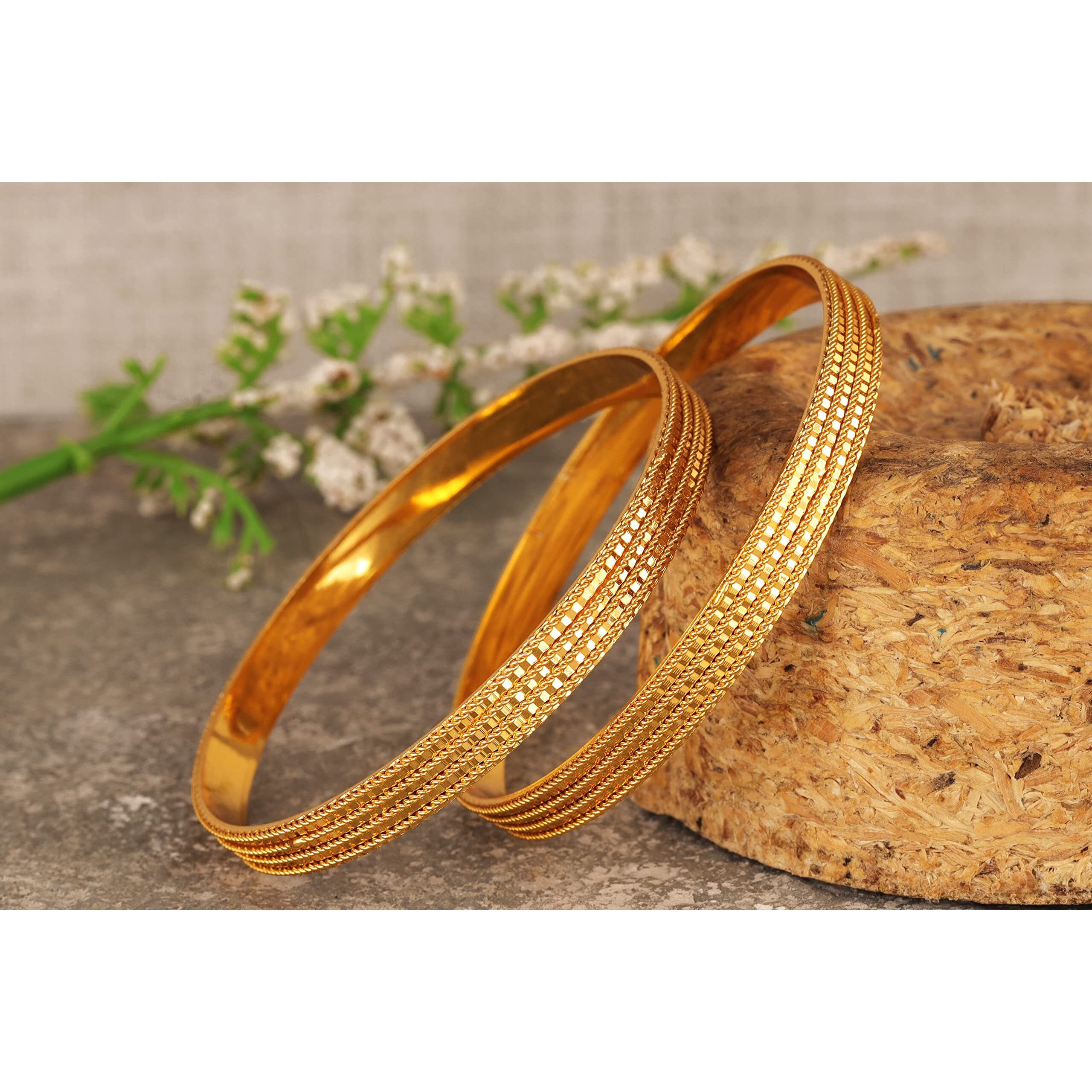 JFL - Jewellery for Less Golden One Gram Gold Plated Bangle Set For Women,Valentine