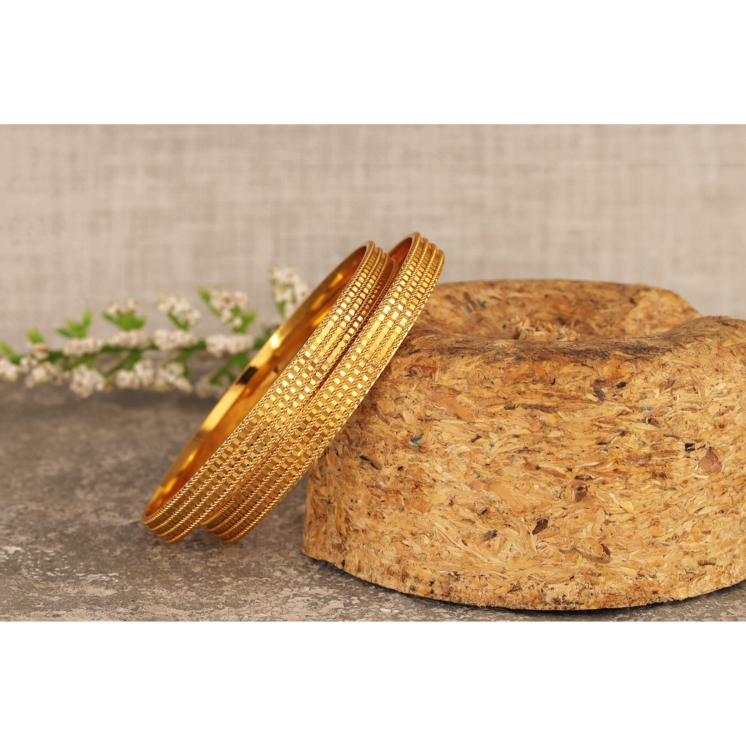 JFL - Jewellery for Less Golden One Gram Gold Plated Bangle Set For Women,Valentine