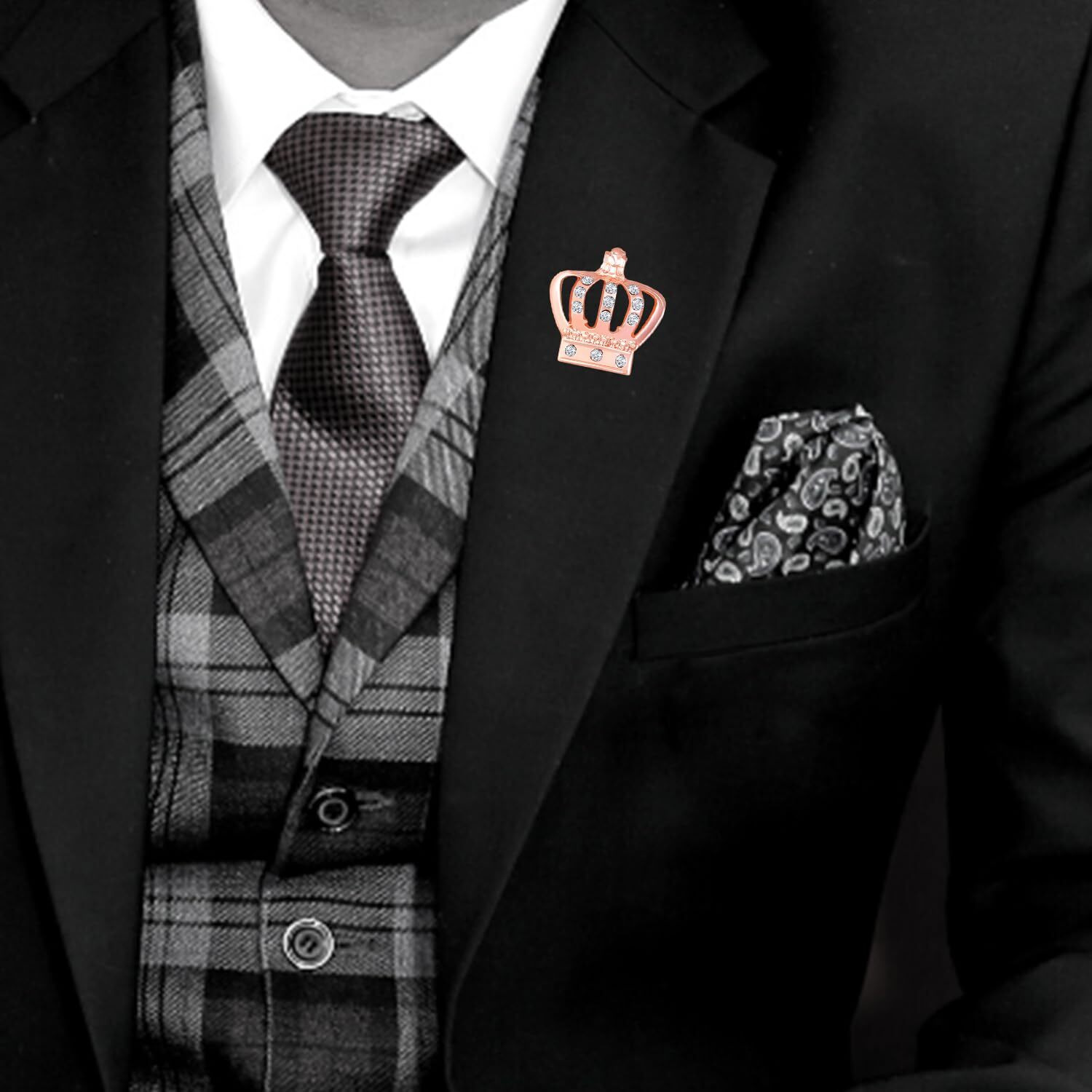 Mahi Rosegold Plated Elegant Crystal Crown Brooch Suit Accessories for Men (BP1101131ZWhi)