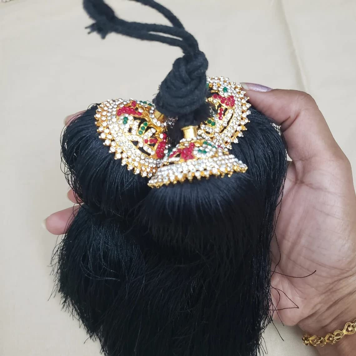 VAMA Jada Kunjalam Kupullu Billalu Bridal False Hair Choti Jadai Billai Set Jewellery For Wedding - Black