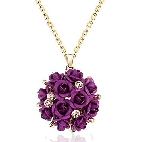 YouBella Jewellery Stylish Gold Plated Floral Necklace Jewellery Set with Earrings and Ring for Women and Girls (Purple)