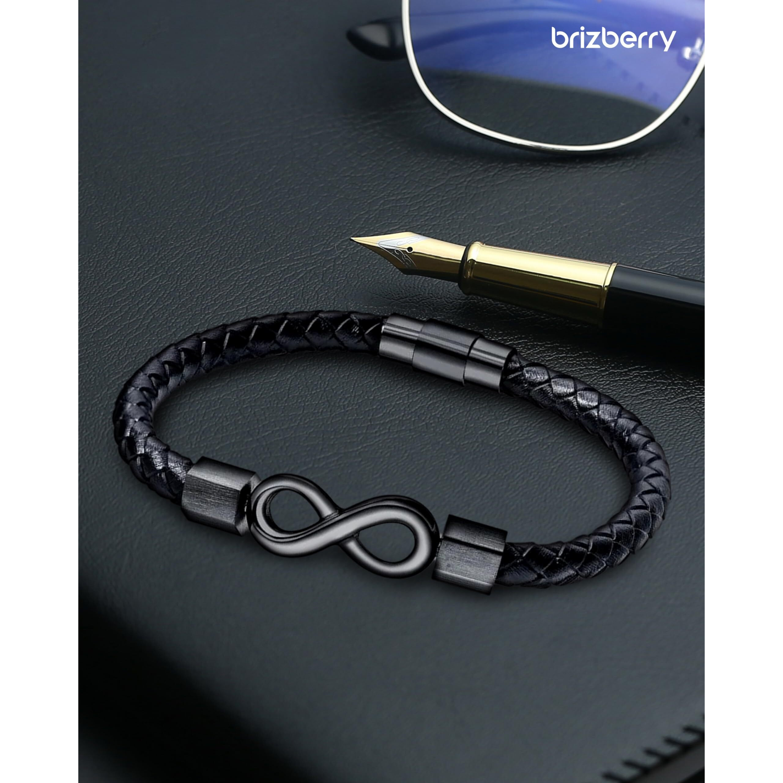 Brizberry Titanium Steel Vegan Leather Micro Insert Bracelet for Men & Boys (Magnum)