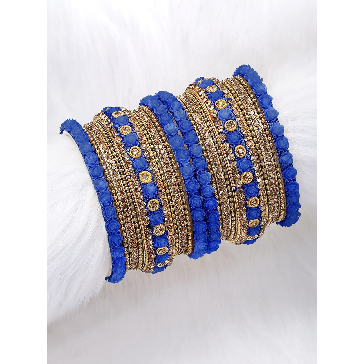 Peora Brass Traditional Bangle Set For Women (blue)