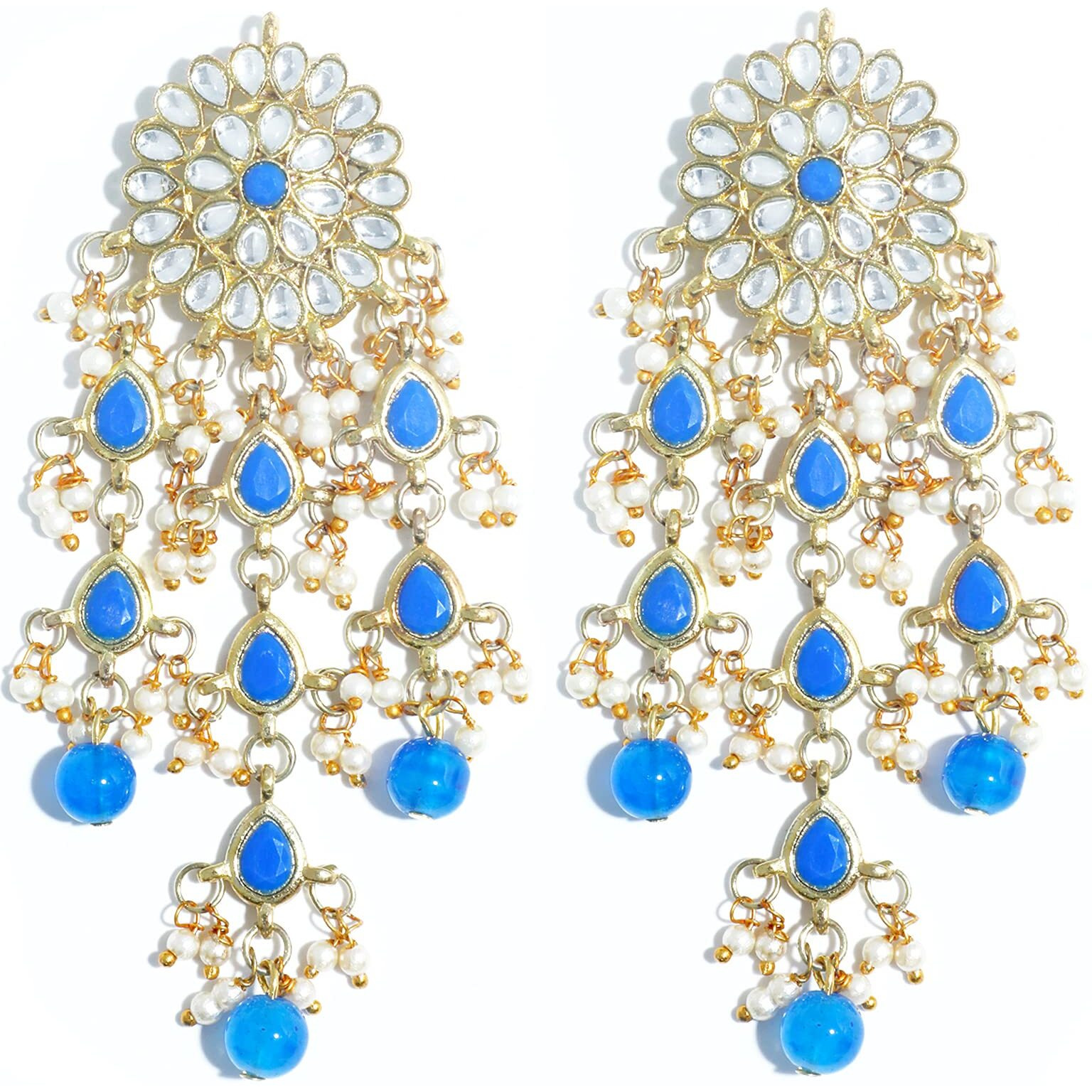 Karatcart Gold Plated Kundan Tassel Earrings for Women (Blue)