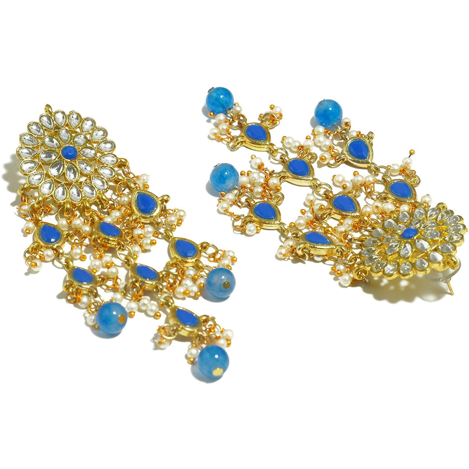 Karatcart Gold Plated Kundan Tassel Earrings for Women (Blue)