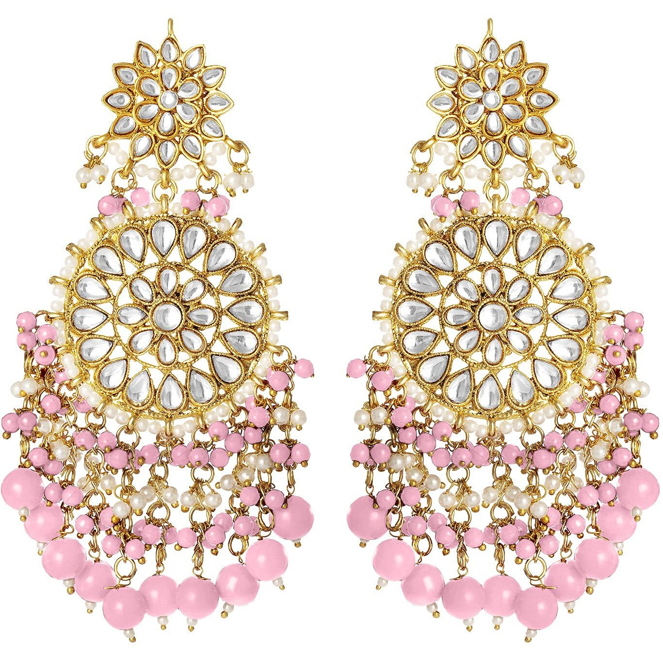 Peora Gold Plated Kundan Pearl Pink Chandbali Long Dangle Earrings Indian Traditional Ethnic Jewellery for Women|Rakhi Rakshabandhan Gift for Sister Bhabhi, Gifts for Women