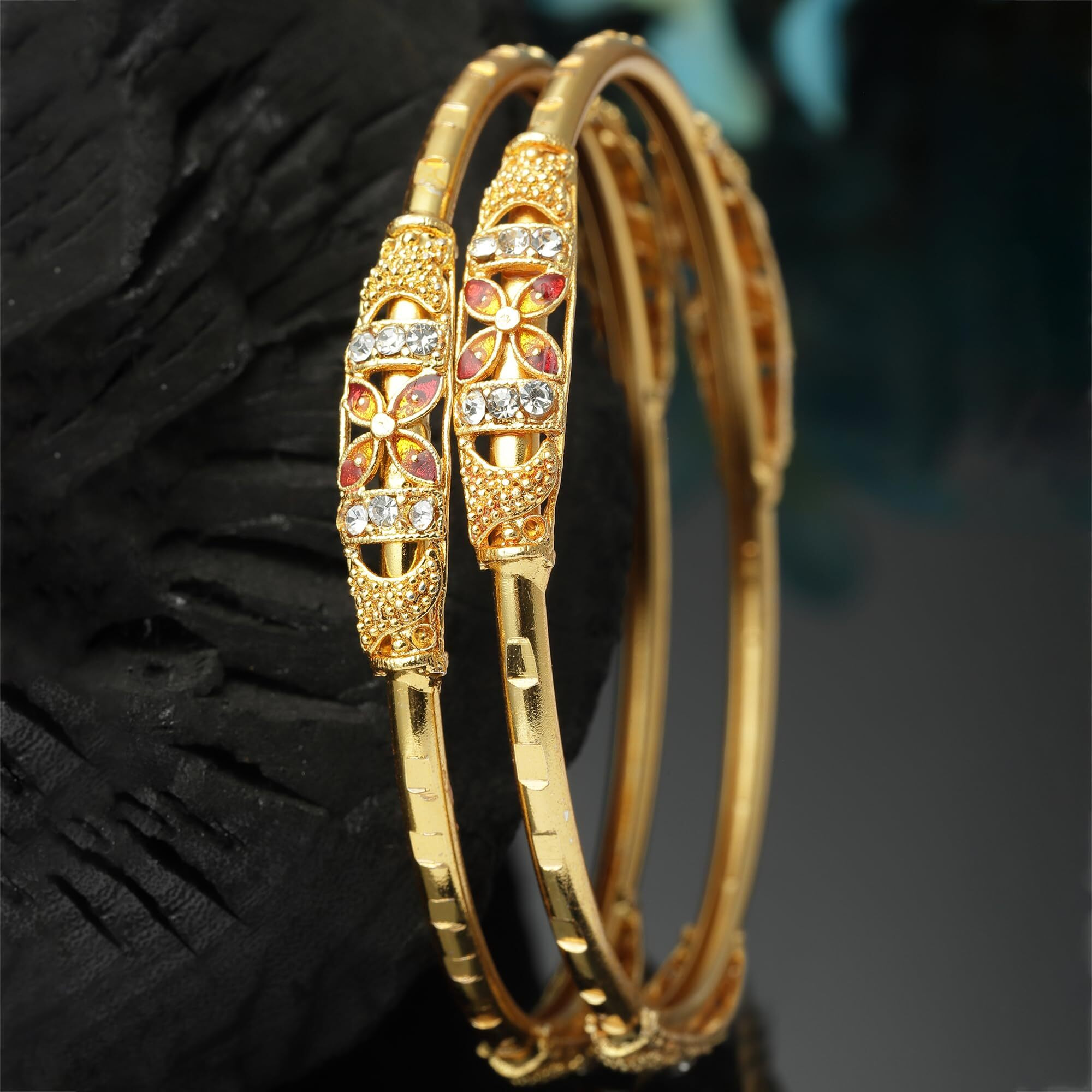 ZENEME Bangle Gold Plated Bahubali Inspired Trendy Bangle Set Of 2 Jewellery For Women & Girls (2.8) (Style_02, 2.4 Inches)