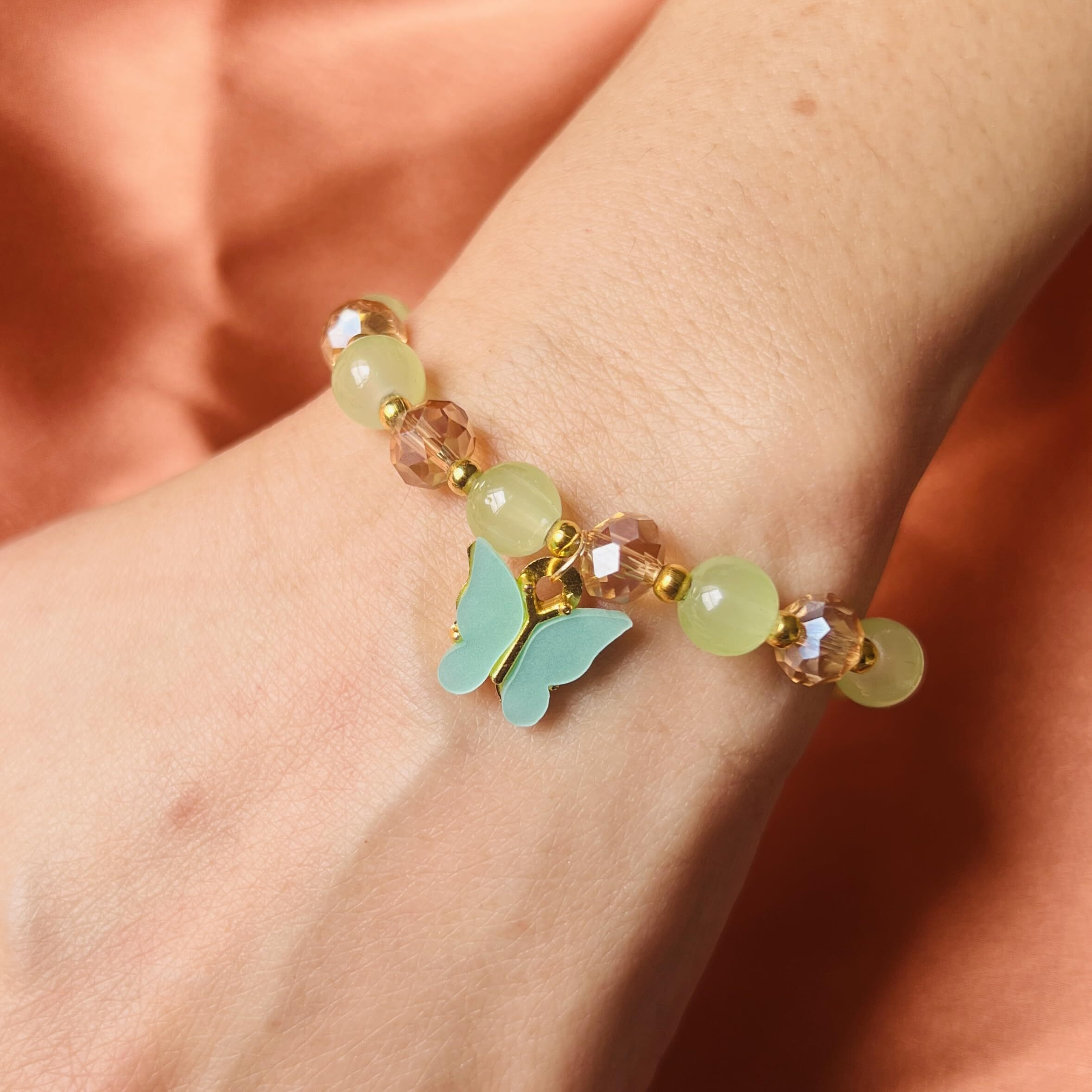 Rack Jack Crystal Beaded Butterfly Charm Bracelet Free Size | Birthday Gift for Girls and Womens Jewellery Anniversary Gift for Wife (Green)