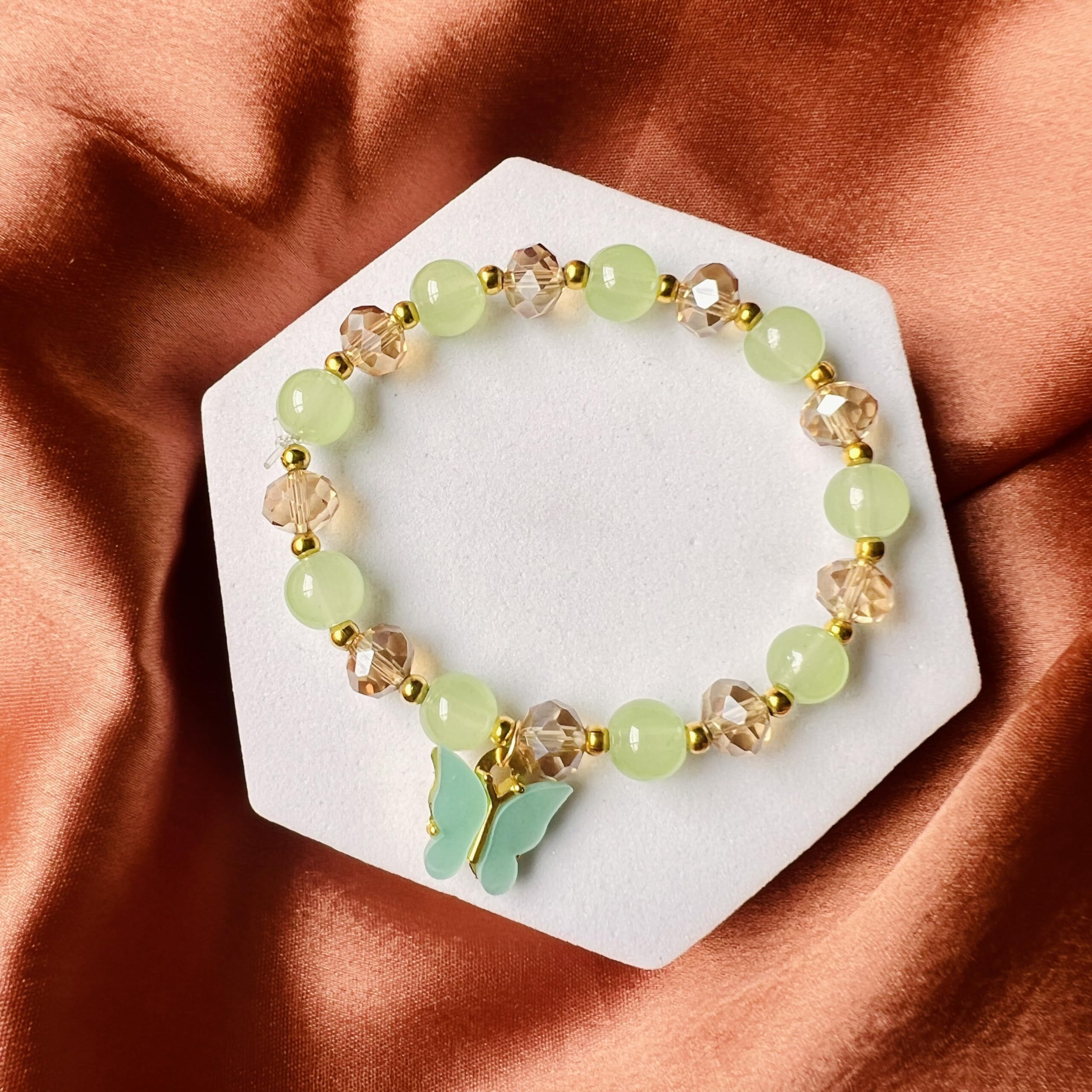 Rack Jack Crystal Beaded Butterfly Charm Bracelet Free Size | Birthday Gift for Girls and Womens Jewellery Anniversary Gift for Wife (Green)