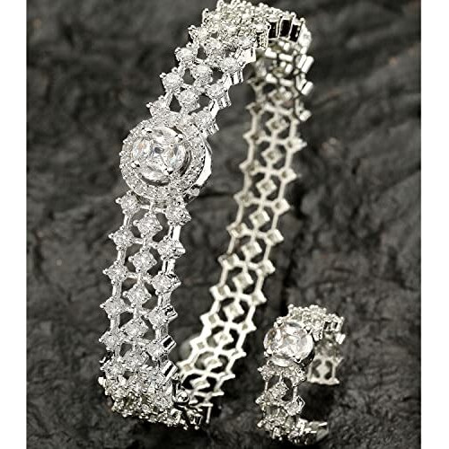 ZENEME Bracelet American Diamond Studded Artistically Designed Celebrity Inspired Bracelet With Matching Ring Jewellery For Women and Girls