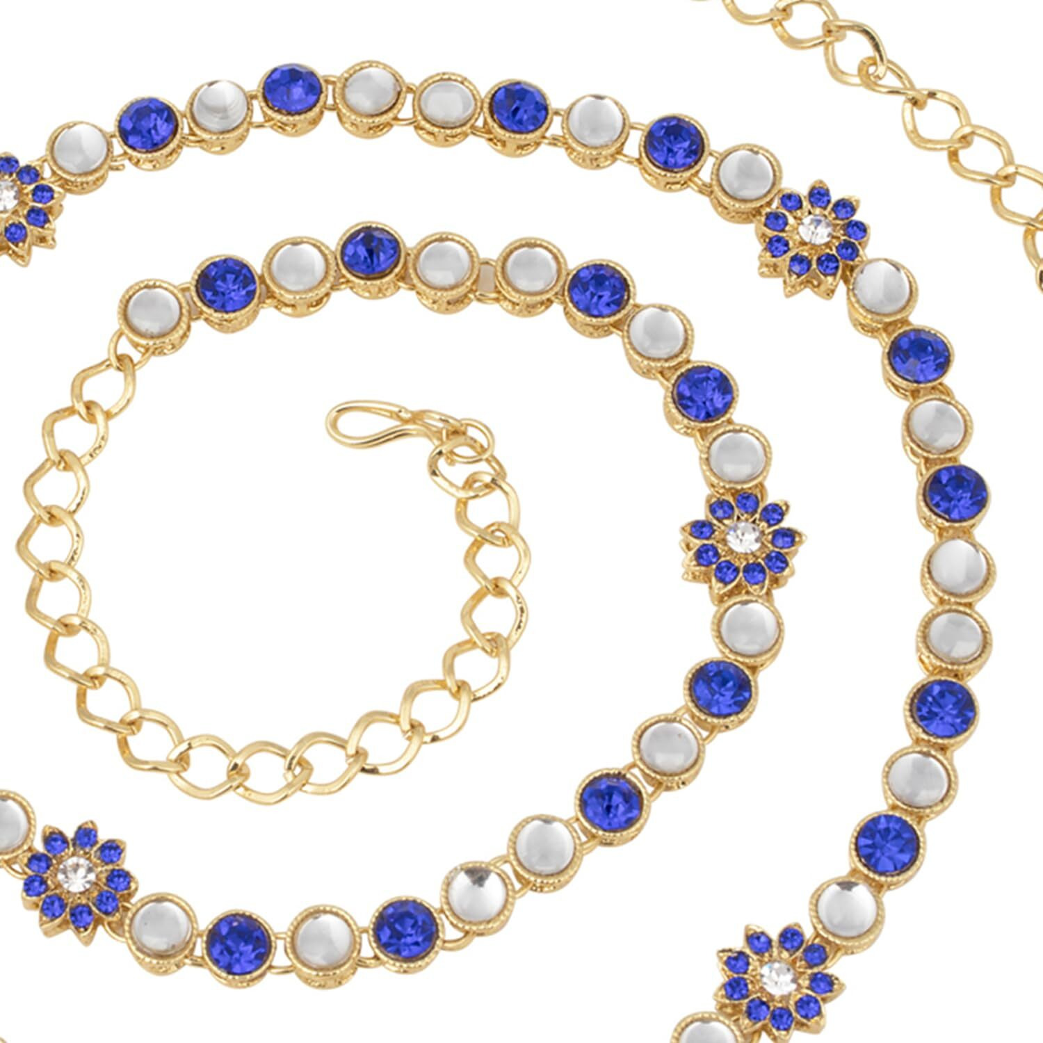 Peora Traditional Jewellery 18K Gold Plated Blue Kundan Waist Belt Kamarband Belly Chain for Women Girls