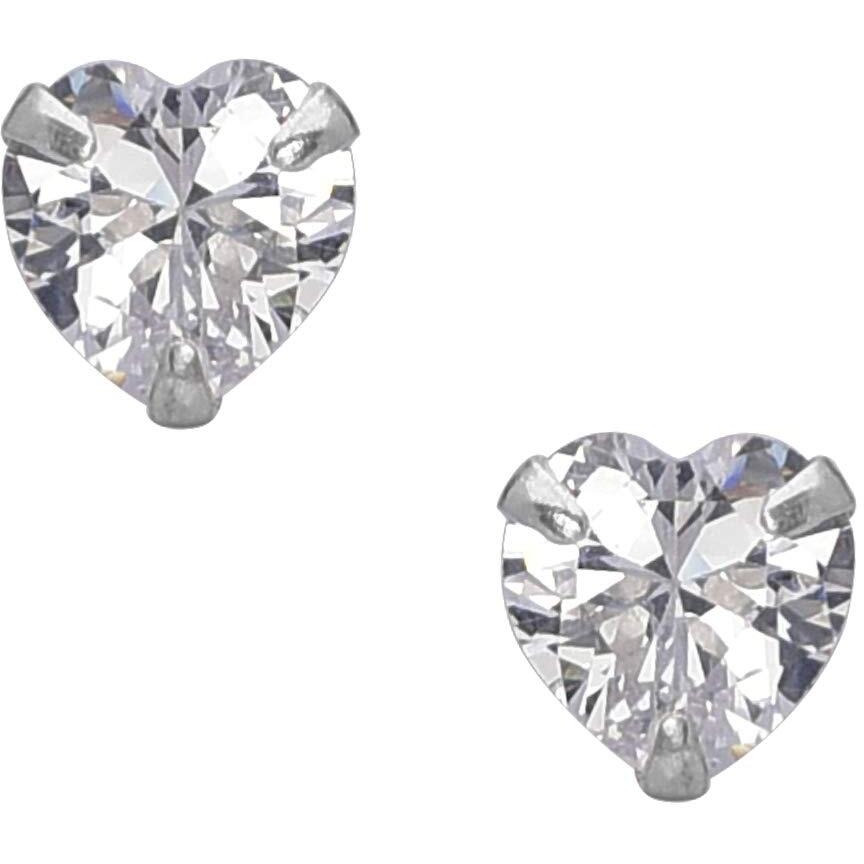 Abhooshan 925 Sterling Silver Pair of Heart shape Single White Cubic Zircon(CZ) Stone Solitaire Piercing Stud Earrings For Women,Girls & Boys. Helix Cartilage Tragus Ear Lobe Multi Piercing (6)