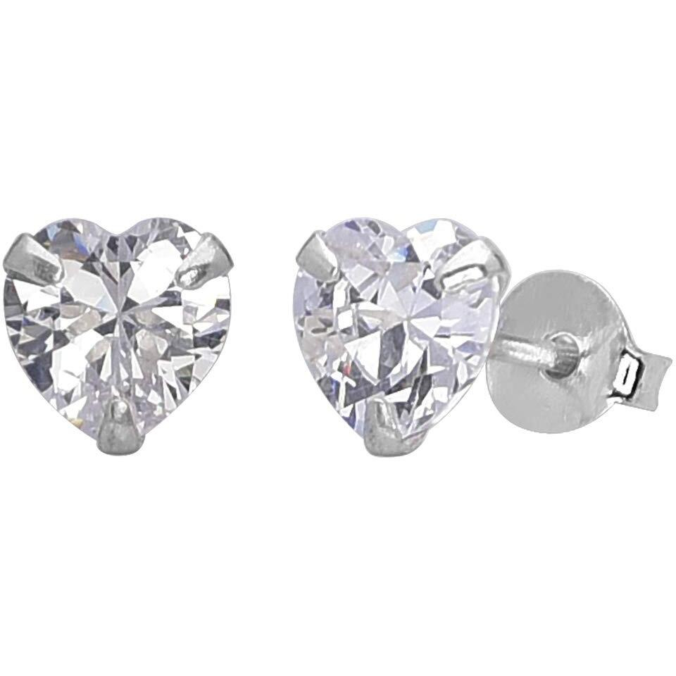 Abhooshan 925 Sterling Silver Pair of Heart shape Single White Cubic Zircon(CZ) Stone Solitaire Piercing Stud Earrings For Women,Girls & Boys. Helix Cartilage Tragus Ear Lobe Multi Piercing (6)
