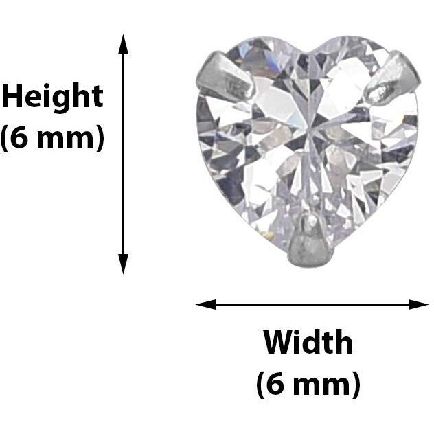 Abhooshan 925 Sterling Silver Pair of Heart shape Single White Cubic Zircon(CZ) Stone Solitaire Piercing Stud Earrings For Women,Girls & Boys. Helix Cartilage Tragus Ear Lobe Multi Piercing (6)