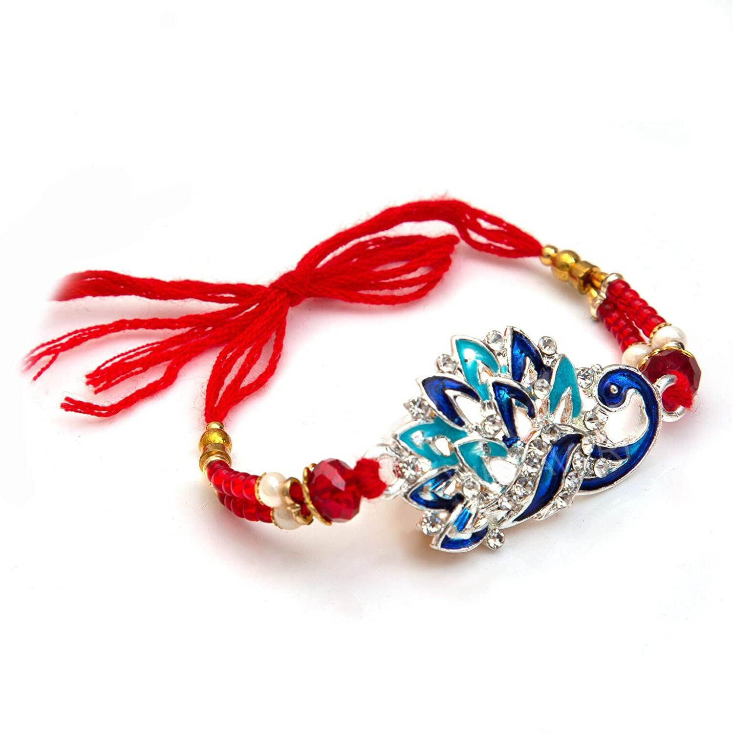 VIBHAVARI Elegant Blue Peacock Rakhi for Beloved Brother