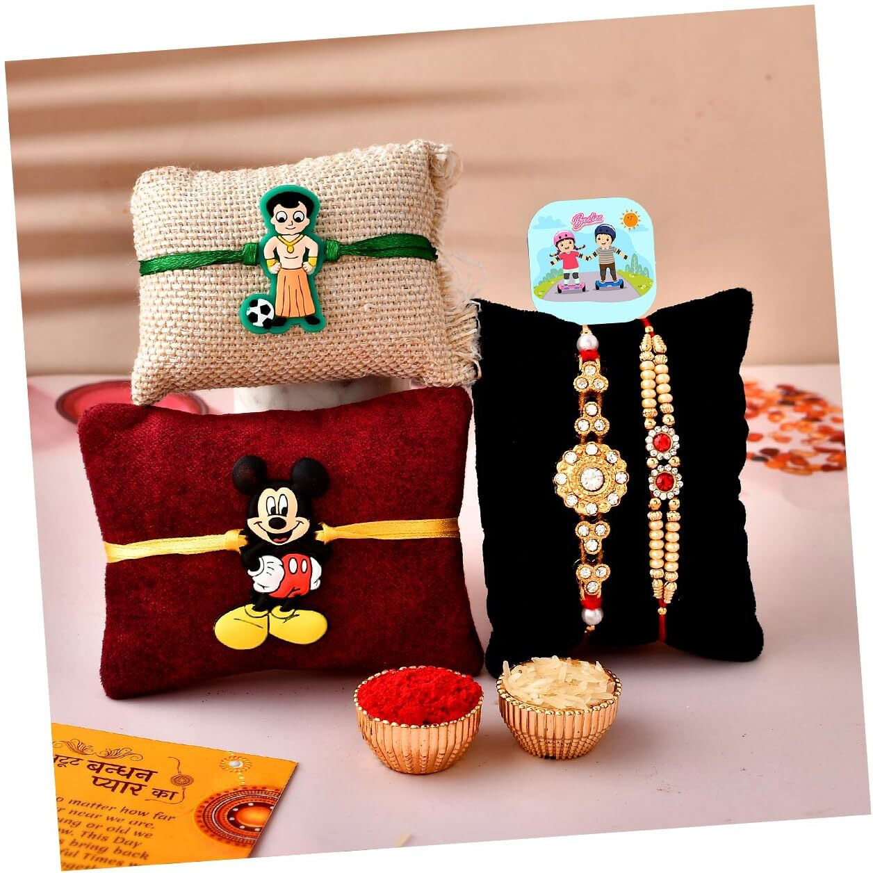 CraftVatika Rakhi Combo Set of 4 for Bhaiya Brother Bhabhi Kids 1 Fridge Magnet Rakhi for Brother and Bhabhi and Kid Designer Rakhi for Bhabhi Family Rakhi Rakshabandhan Rakhis Set