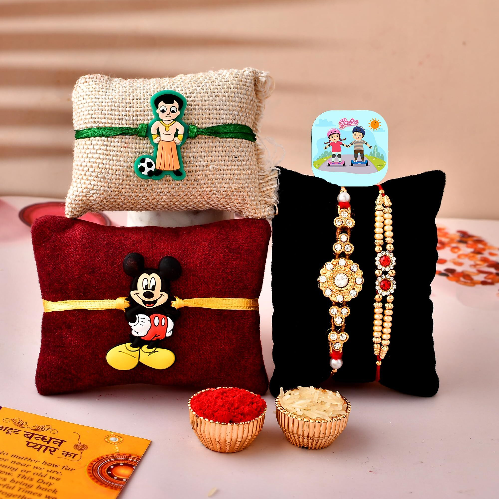 CraftVatika Rakhi Combo Set of 4 for Bhaiya Brother Bhabhi Kids 1 Fridge Magnet Rakhi for Brother and Bhabhi and Kid Designer Rakhi for Bhabhi Family Rakhi Rakshabandhan Rakhis Set
