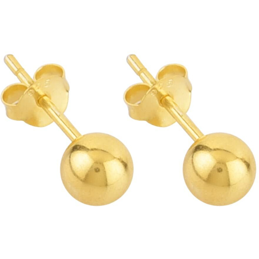 Abhooshan 925 Sterling Silver & Gold Plated Piercing Ball Stud Earrings For Helix Cartilage Tragus Ear Lobe Multi Piercing | With Certificate of Authenticity (14K Gold Plated Sterling Silver, 6mm)
