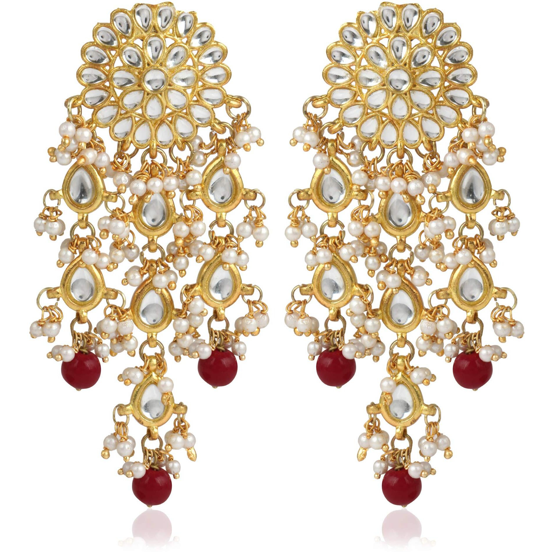 Karatcart Gold Plated Kundan Tassel Earrings for Women (Red)