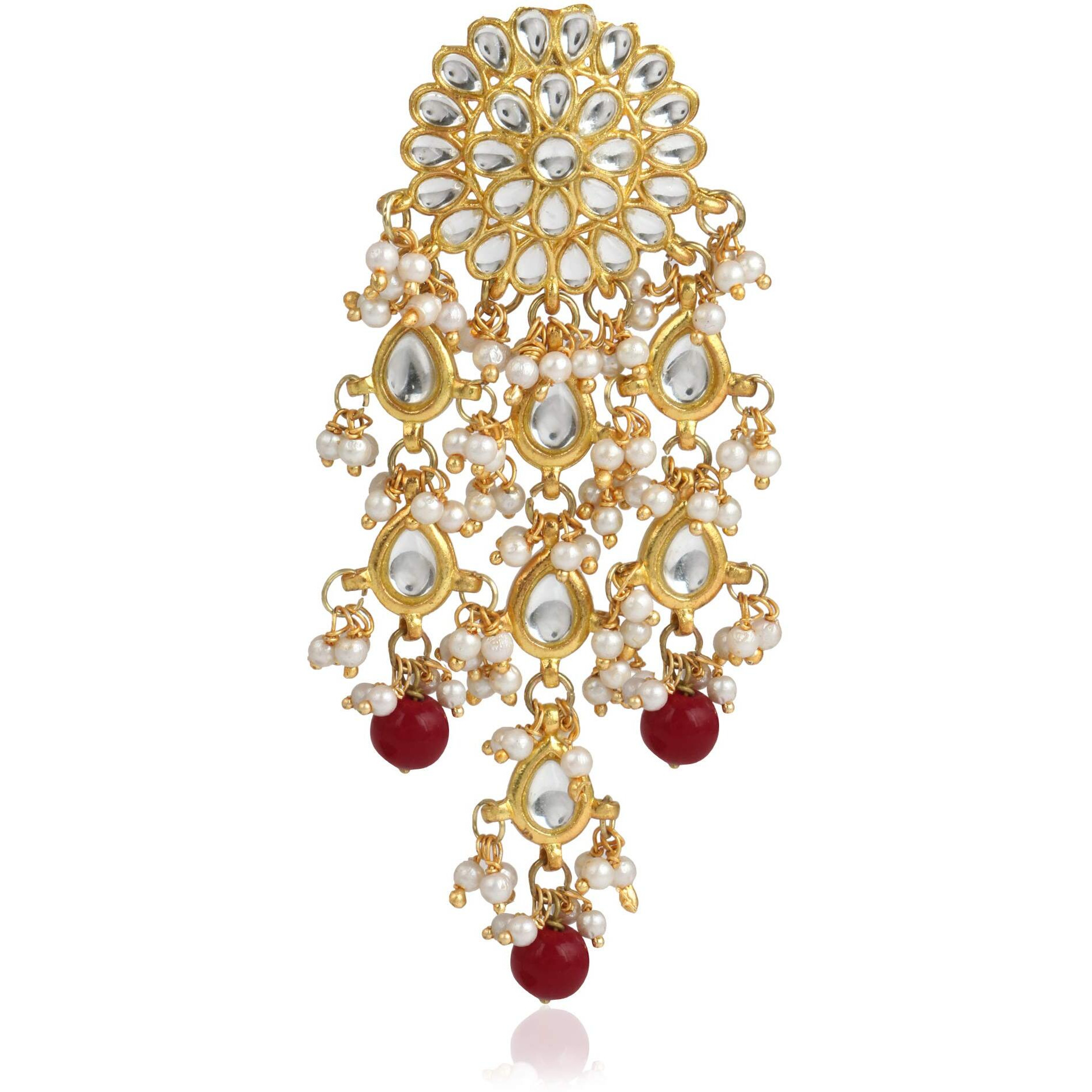 Karatcart Gold Plated Kundan Tassel Earrings for Women (Red)