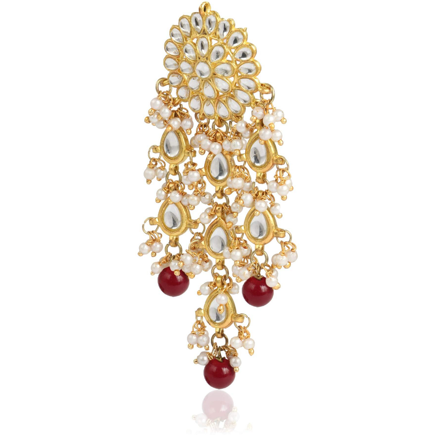 Karatcart Gold Plated Kundan Tassel Earrings for Women (Red)
