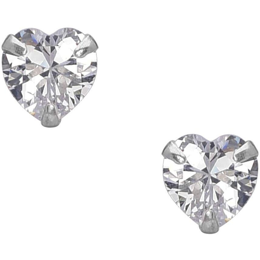 Abhooshan 925 Sterling Silver Pair of Heart shape Single White Cubic Zircon(CZ) Stone Solitaire Piercing Stud Earrings For Women,Girls & Boys. Helix Cartilage Tragus Ear Lobe Multi Piercing (5)