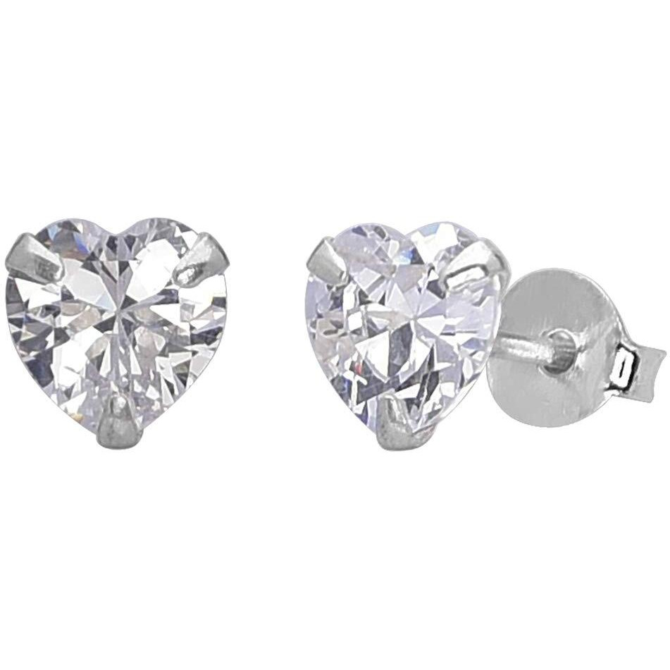 Abhooshan 925 Sterling Silver Pair of Heart shape Single White Cubic Zircon(CZ) Stone Solitaire Piercing Stud Earrings For Women,Girls & Boys. Helix Cartilage Tragus Ear Lobe Multi Piercing (5)