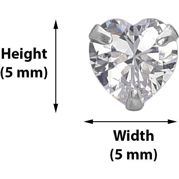 Abhooshan 925 Sterling Silver Pair of Heart shape Single White Cubic Zircon(CZ) Stone Solitaire Piercing Stud Earrings For Women,Girls & Boys. Helix Cartilage Tragus Ear Lobe Multi Piercing (5)