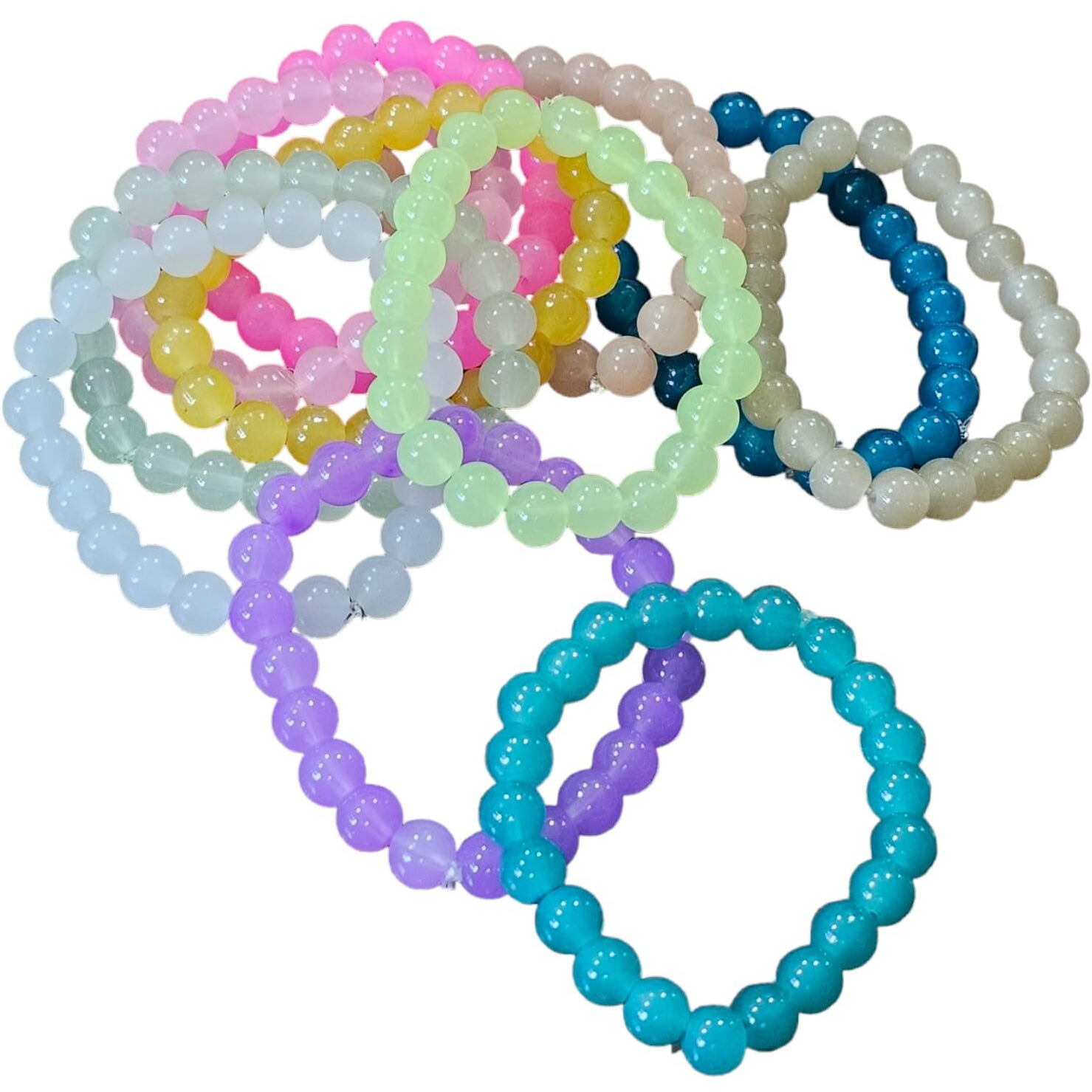 LACUM Navratri Glass Beads Bracelets Combo - Perfect Kanya Bhoj and Birthday Return Gifts for Girls (PACK OF 9 SINGLE)