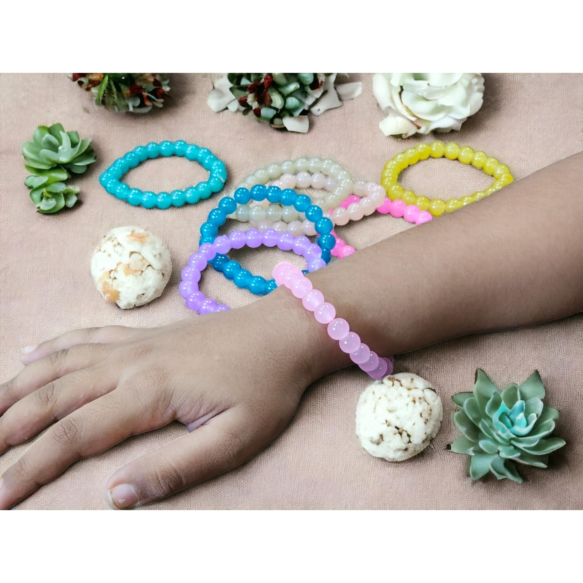 LACUM Navratri Glass Beads Bracelets Combo - Perfect Kanya Bhoj and Birthday Return Gifts for Girls (PACK OF 9 SINGLE)
