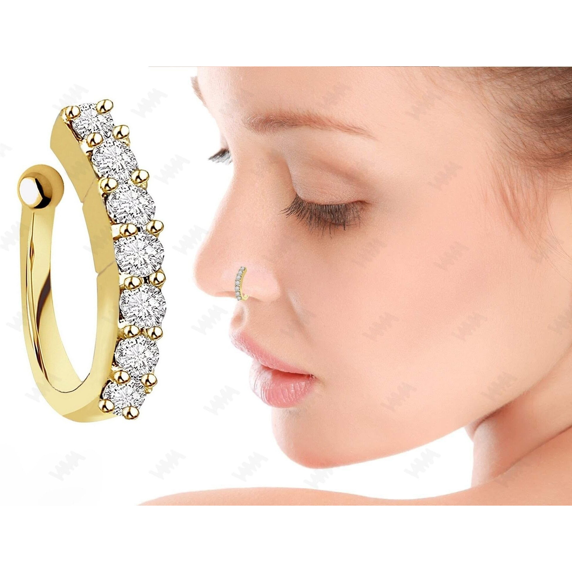VAMA FASHIONS Without Piercing Clip on Nose pin without Hole Pressing Type Press Nose ring Stud for Women (Gold nose ring without piercing)