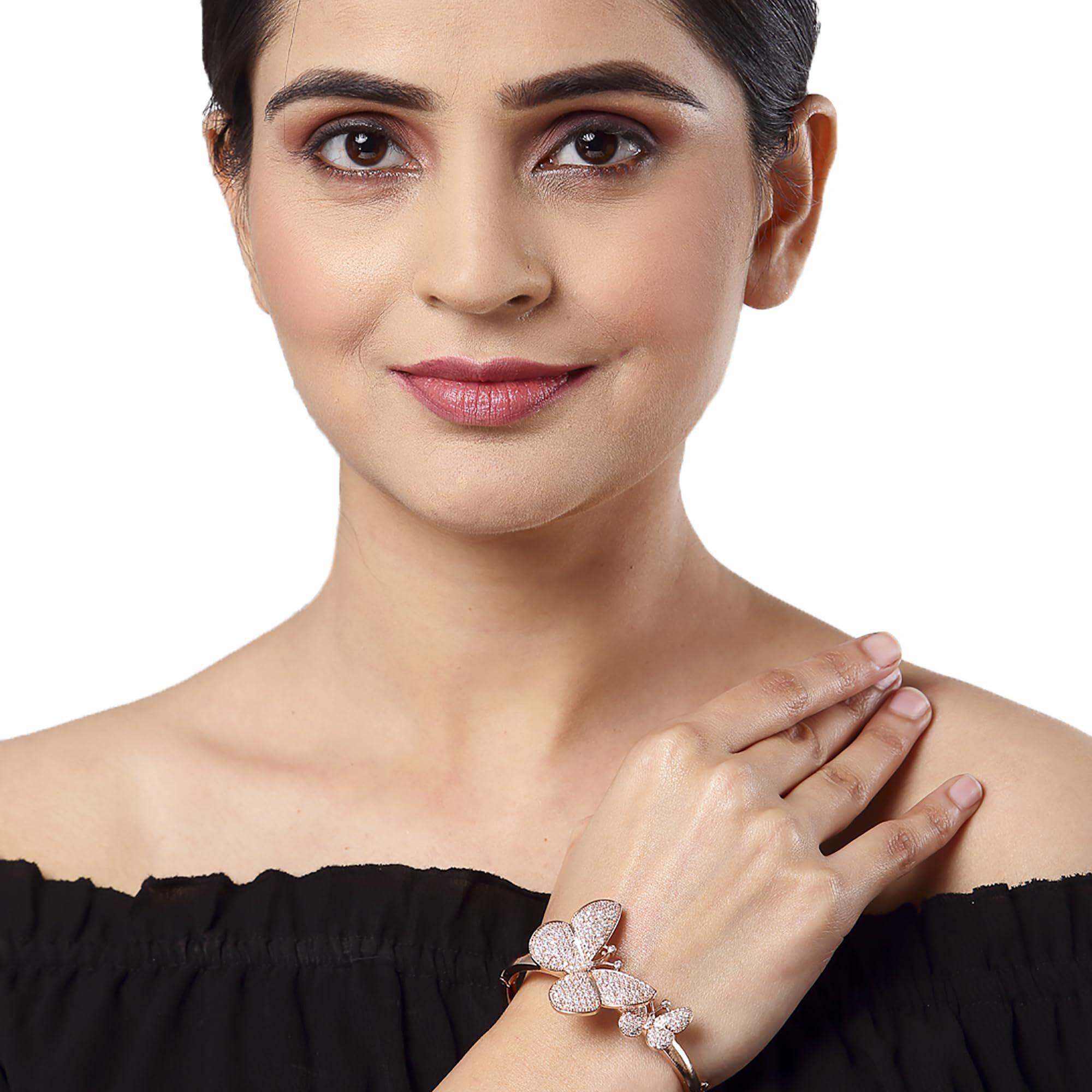 ZENEME Bracelet Rose Gold Plated American Diamond Studded Charming Butterfly Bracelet Jewellery for Women & Girls