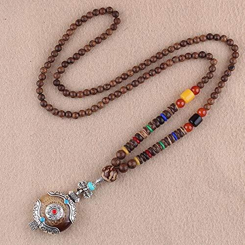 Moira Handmade bead necklace tassel necklace pendant 28 inch Bohemian Fashion for Men & Women (Brown Stone)