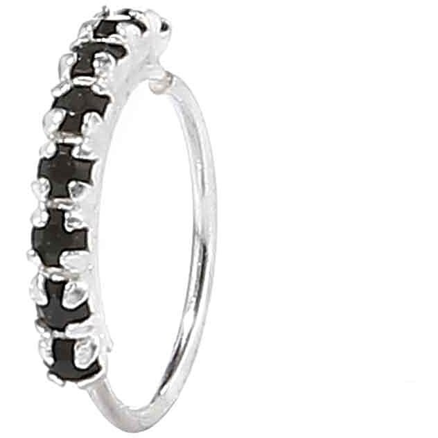 abhooshan 92.5 Sterling Silver Designer Cubic Zirconia CZ Stone Nose Ring for Women and Girls for Pierced Nose. (Silver Nose Rings With Black Cubic Zirconia Stone)