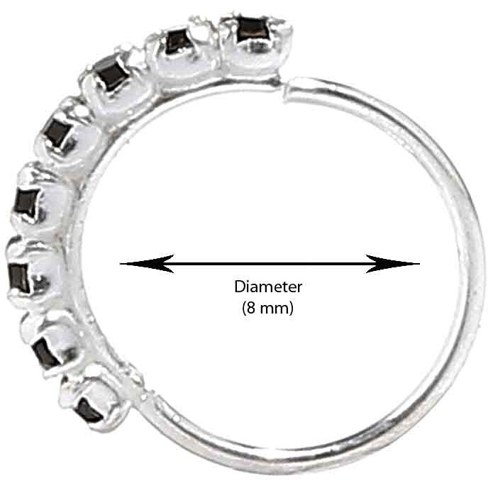 abhooshan 92.5 Sterling Silver Designer Cubic Zirconia CZ Stone Nose Ring for Women and Girls for Pierced Nose. (Silver Nose Rings With Black Cubic Zirconia Stone)