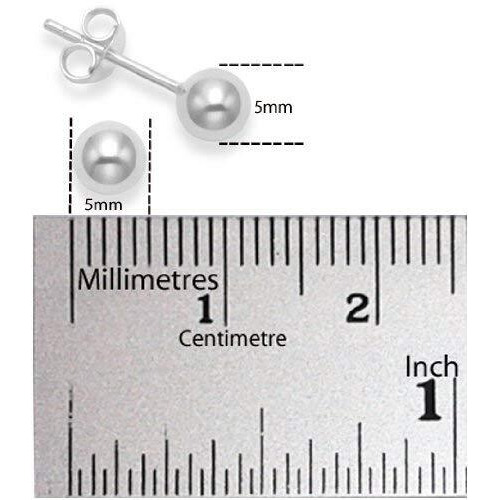 Abhooshan 925 Sterling Silver & Gold Plated Piercing Ball Stud Earrings For Helix Cartilage Tragus Ear Lobe Multi Piercing | With Certificate of Authenticity (Sterling Silver, 5mm)