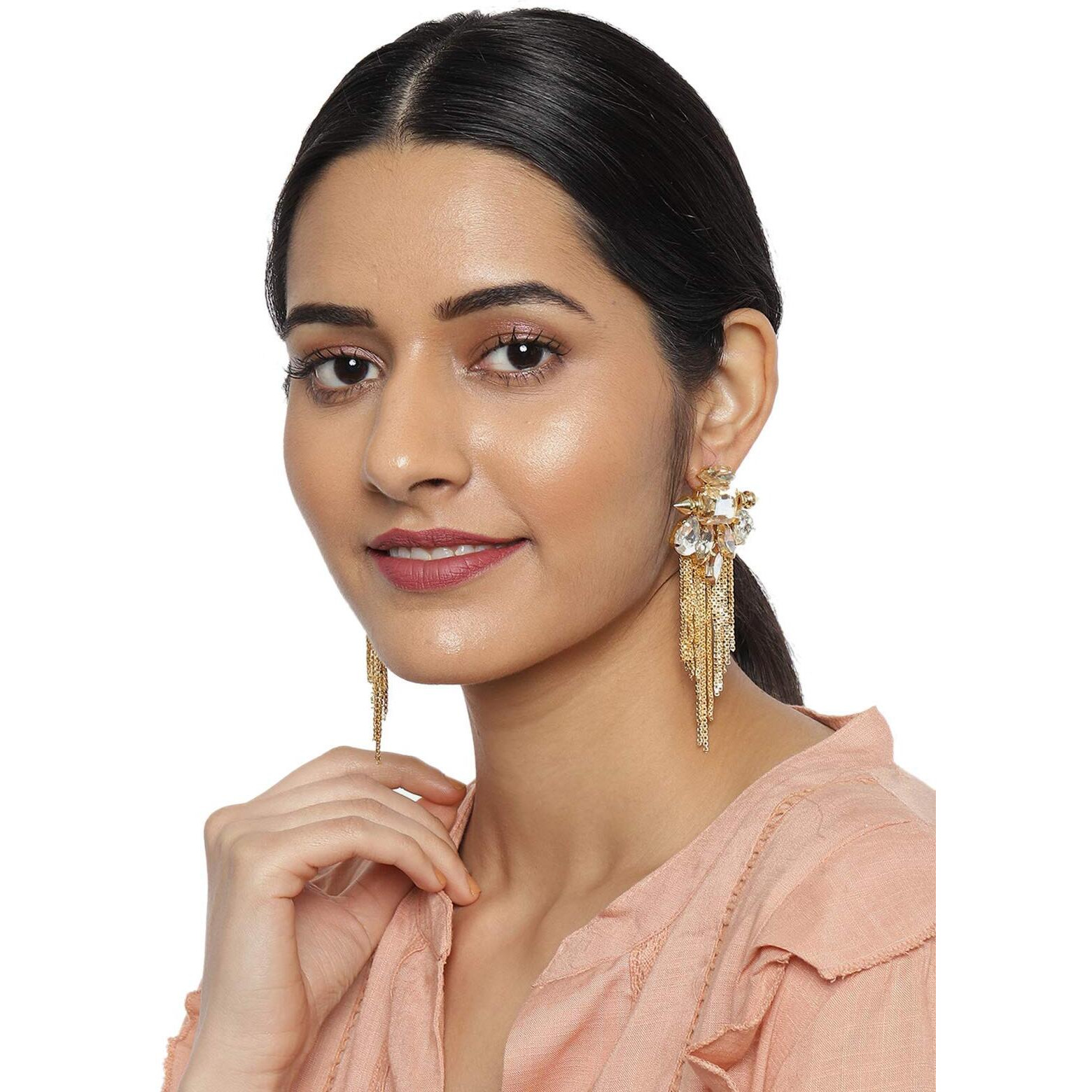 ZAVERI PEARLS Gold Metal Base Metal Crystal Shine Dangle Earring For Women-ZPFK9127