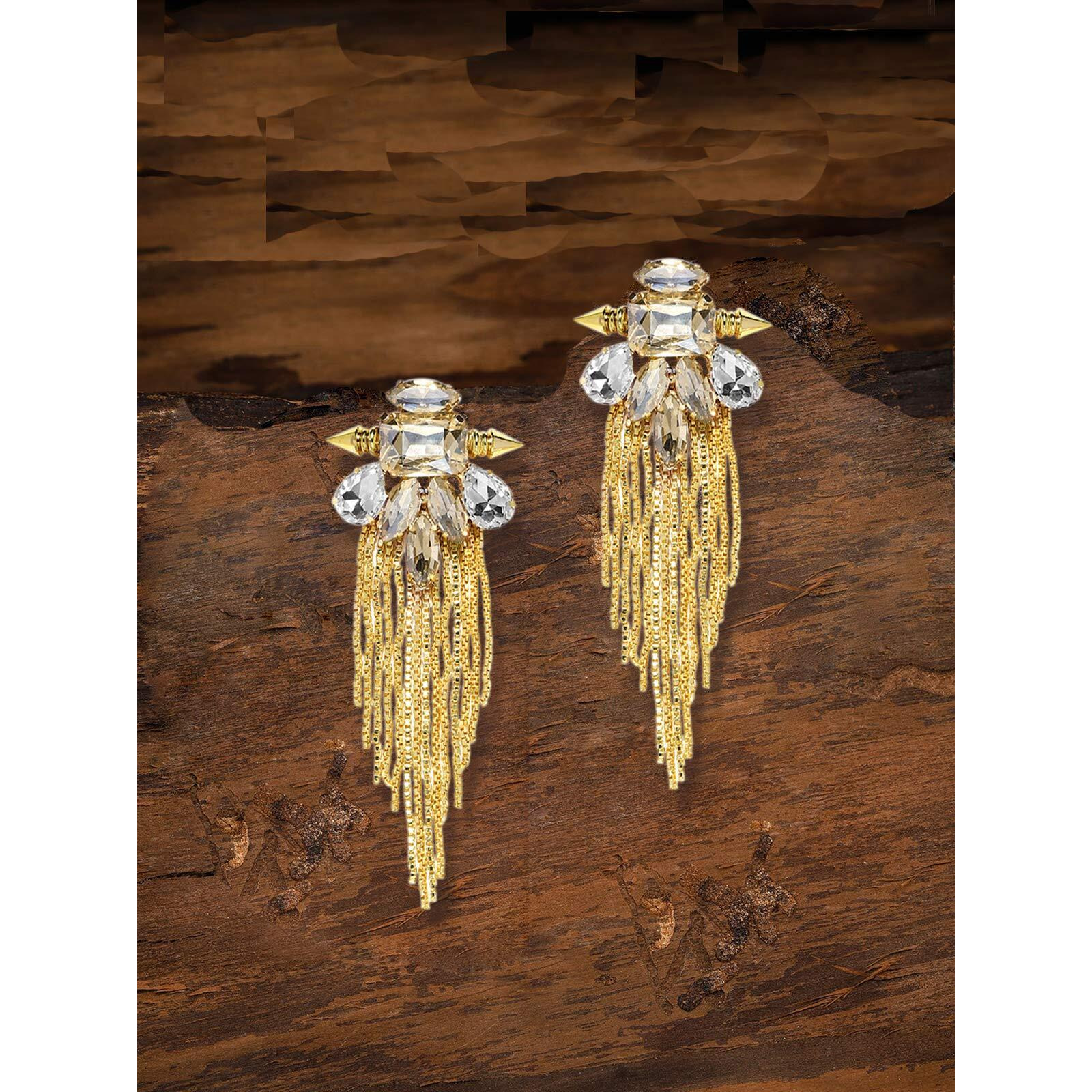 ZAVERI PEARLS Gold Metal Base Metal Crystal Shine Dangle Earring For Women-ZPFK9127