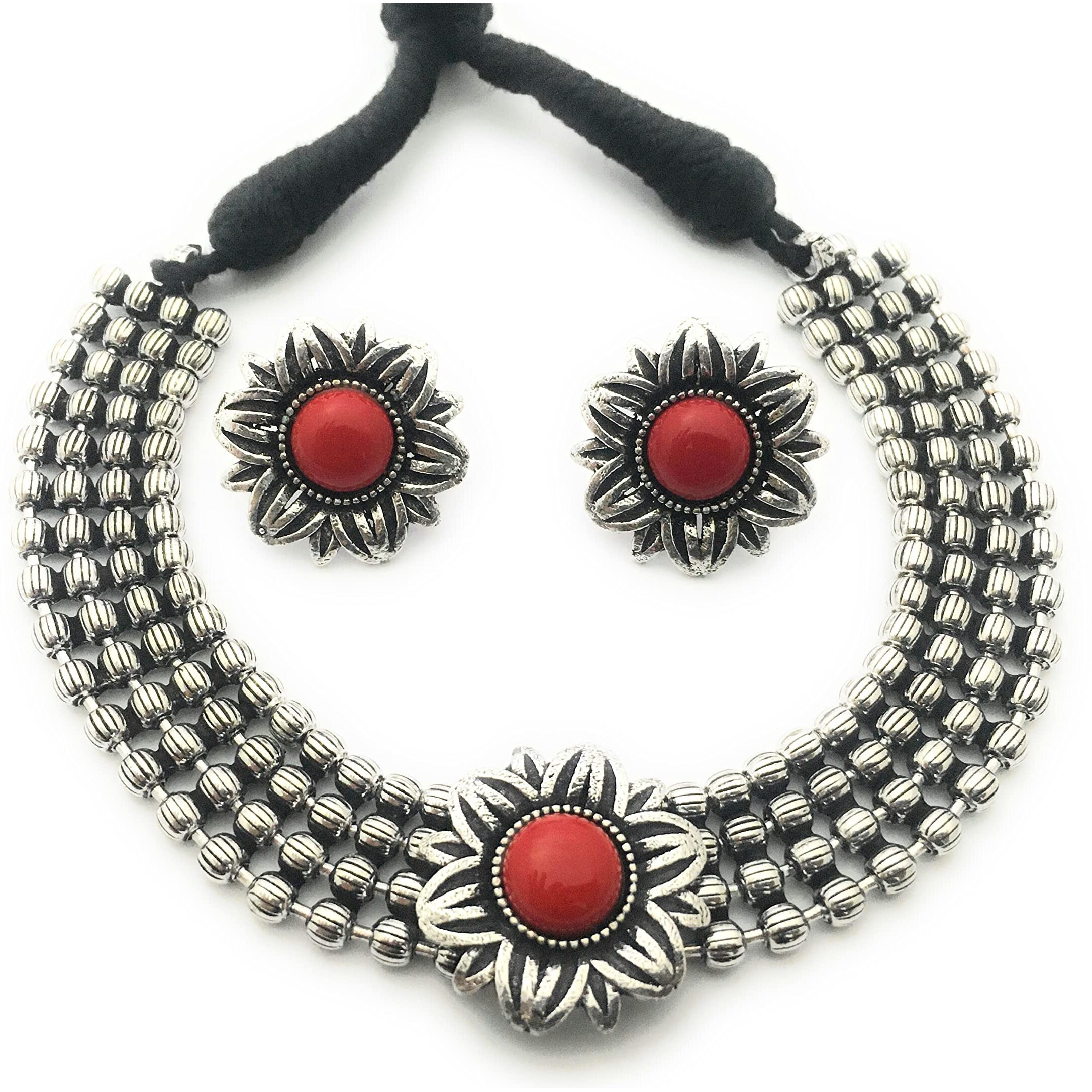 Sasitrends Oxidized German Silver Choker Necklace Set for Women