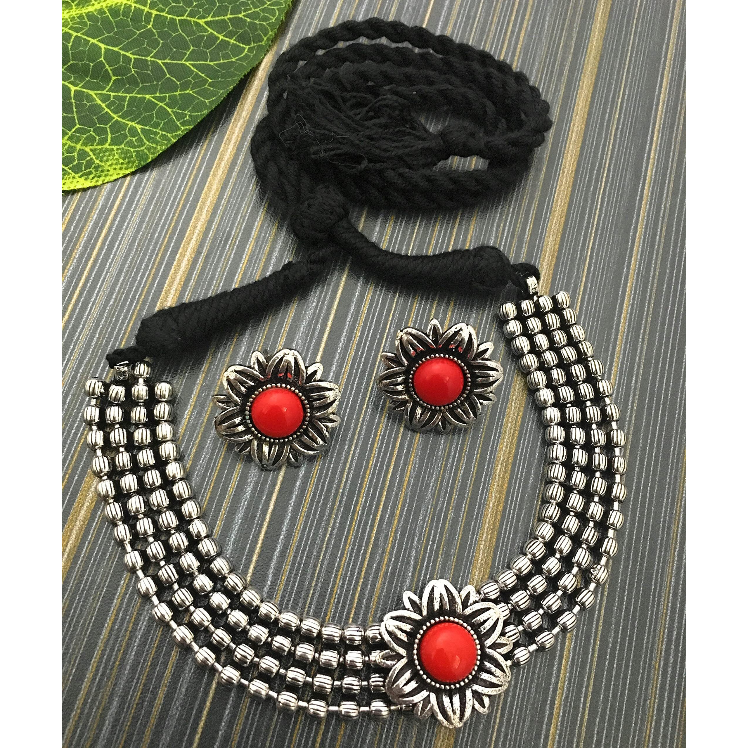Sasitrends Oxidized German Silver Choker Necklace Set for Women